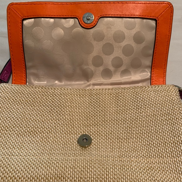 Kate Spade canvas and hot pink/orange leather crossbody purse - Picture 3 of 5